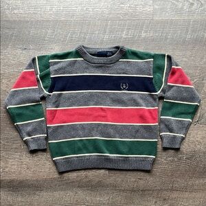 Boys IZOD Striped Gray, Green, Navy Blue and Red Sweater Size M(5/6)